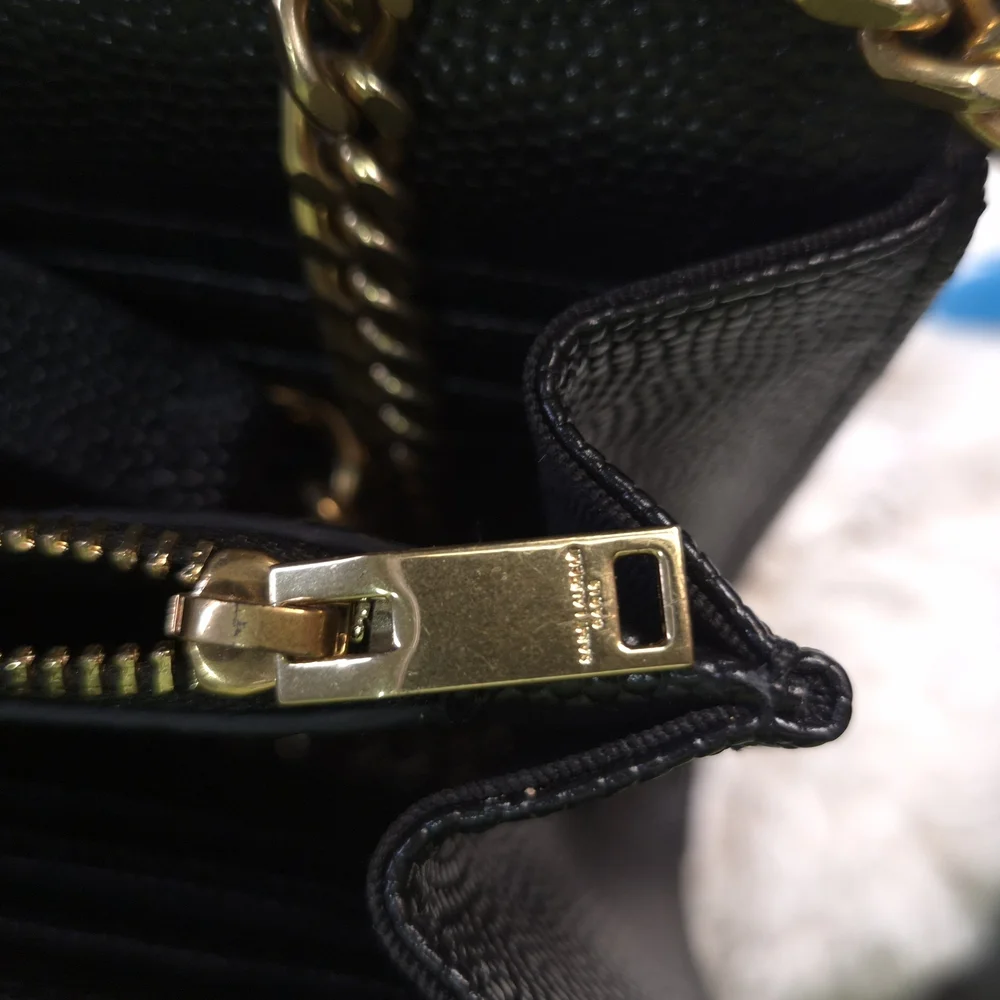 Saint Laurent Monogram Envelope Chain Wallet Bag Black Caviar Gold - Picture 8 of 12
